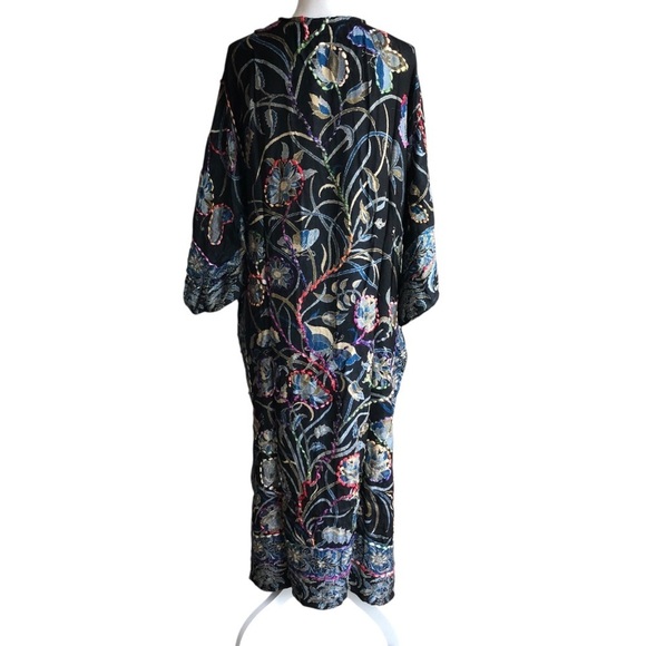 Raj Kimono Black Floral Butterfly Embroidered Bohemian One Size - Picture 6 of 11